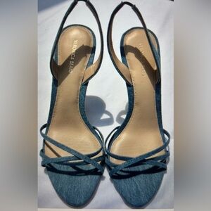 Veronica Beard Adelle Denim Blue Strappy Heels Slingbacks size 11 leather soles